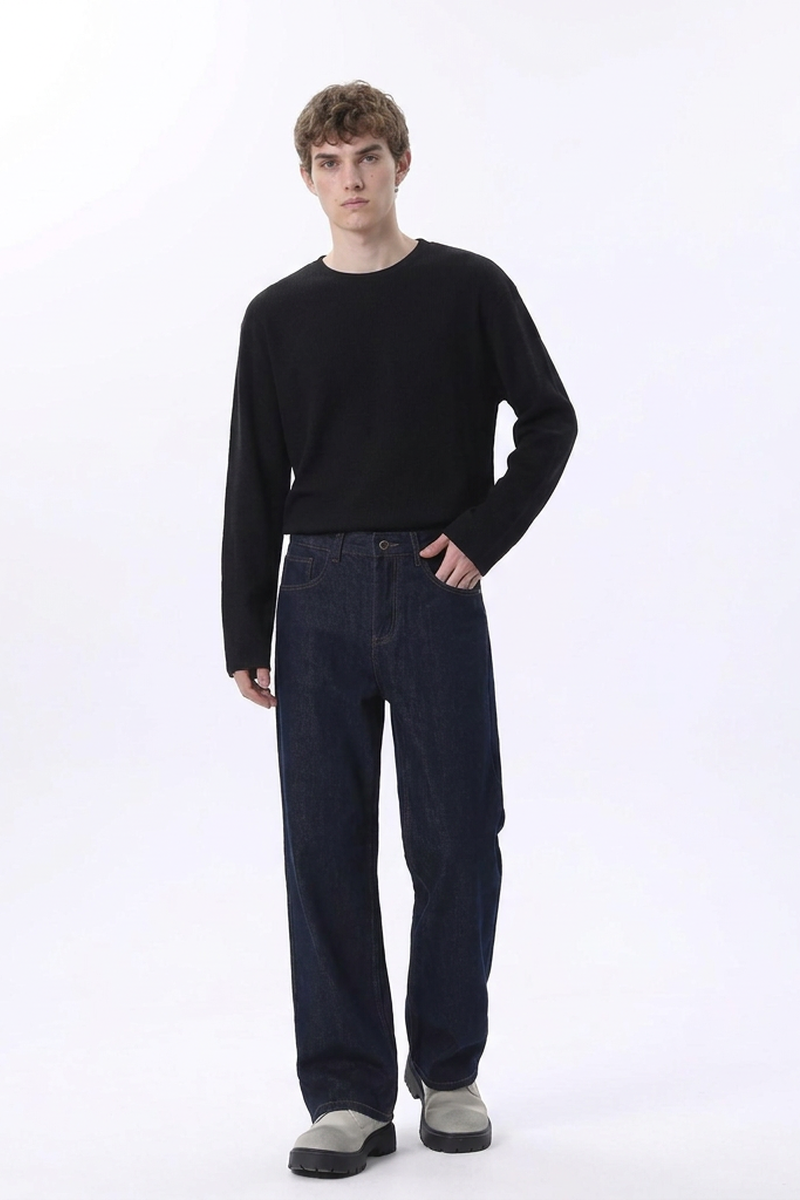 Men's Raw Denim Blue Relaxed Straight Leg Jeans