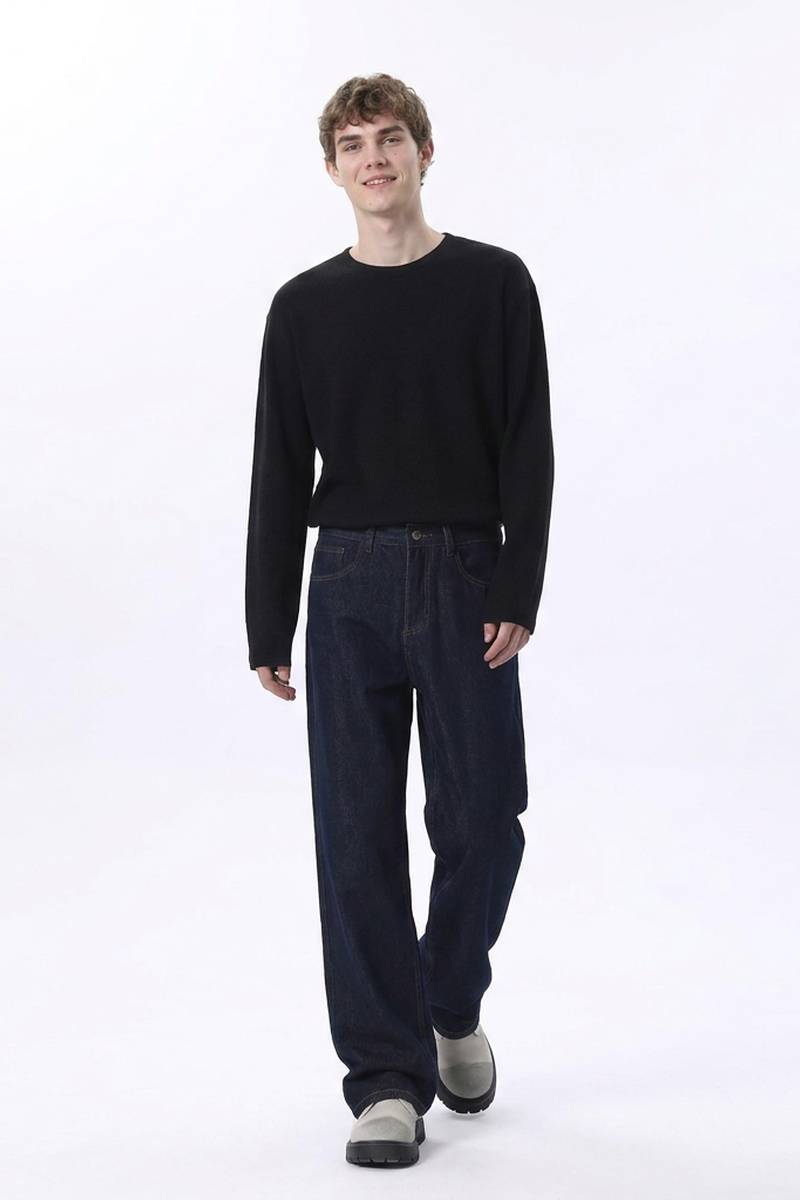 Men's Raw Denim Blue Relaxed Straight Leg Jeans