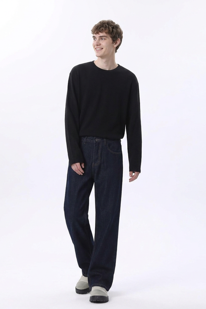 Men's Raw Denim Blue Relaxed Straight Leg Jeans