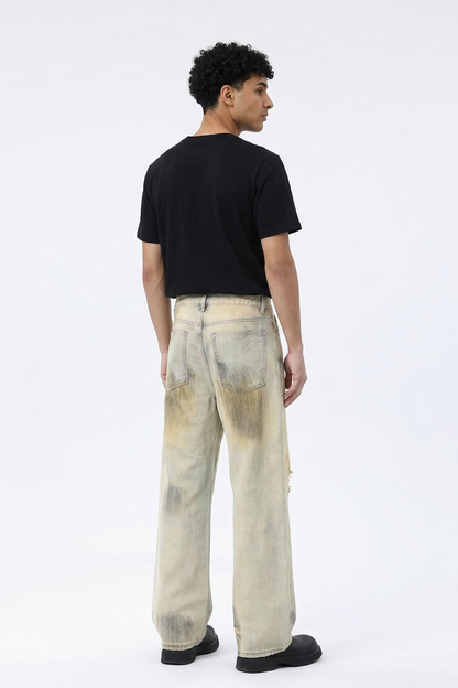 Men's Dirty Wash Relaxed Wide Leg Jeans