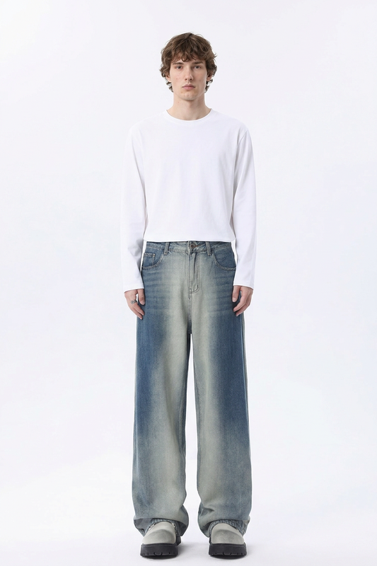 Men's Gradient Blue Relaxed Wide Leg Jeans