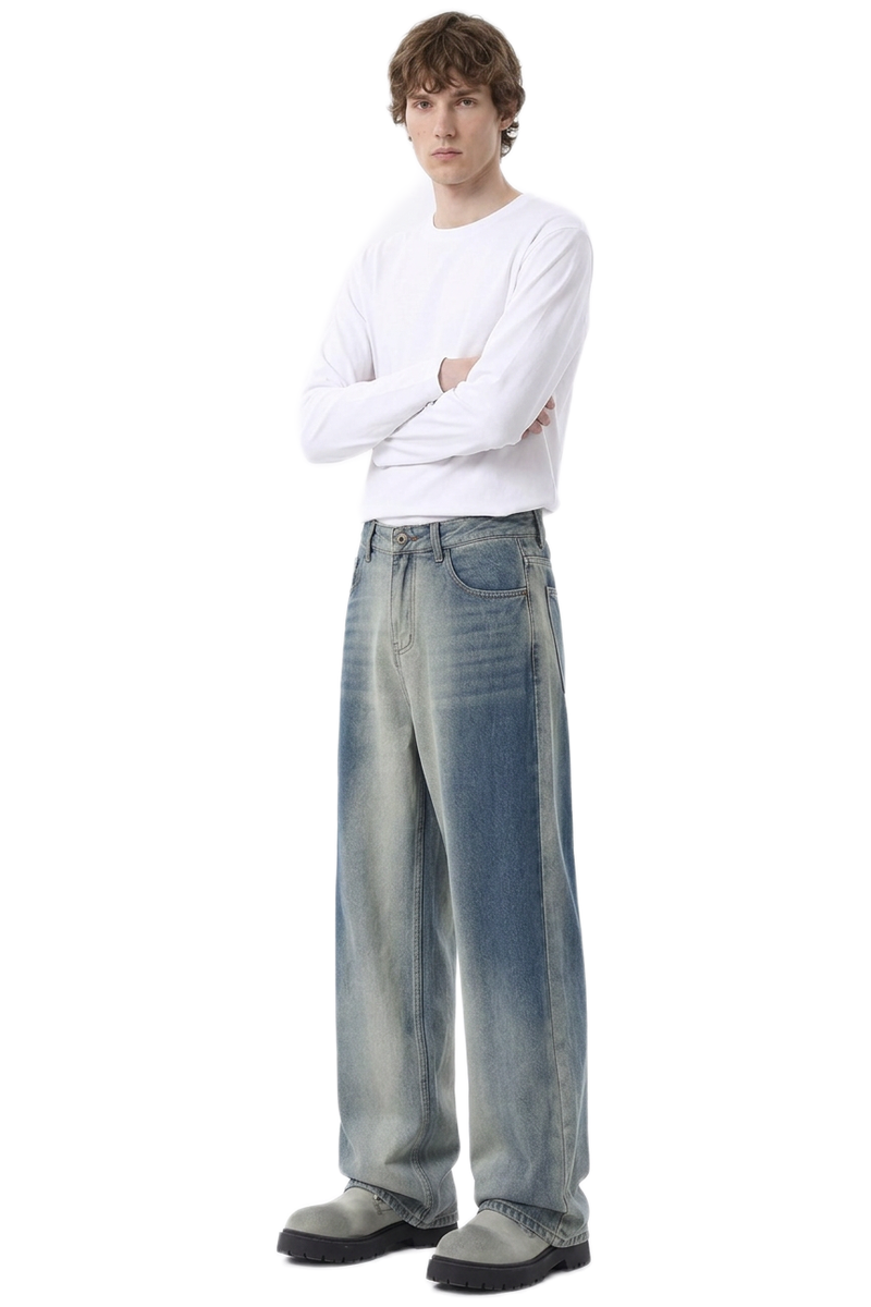 Men's Gradient Blue Relaxed Wide Leg Jeans