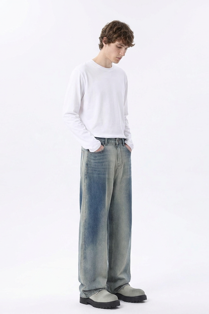 Men's Gradient Blue Relaxed Wide Leg Jeans