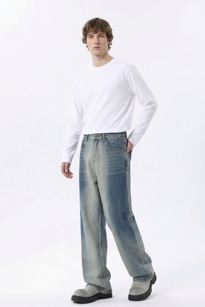 Men's Gradient Blue Relaxed Wide Leg Jeans