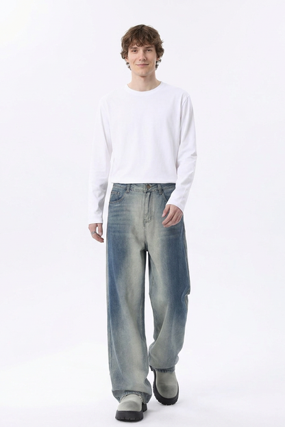 Men's Gradient Blue Relaxed Wide Leg Jeans