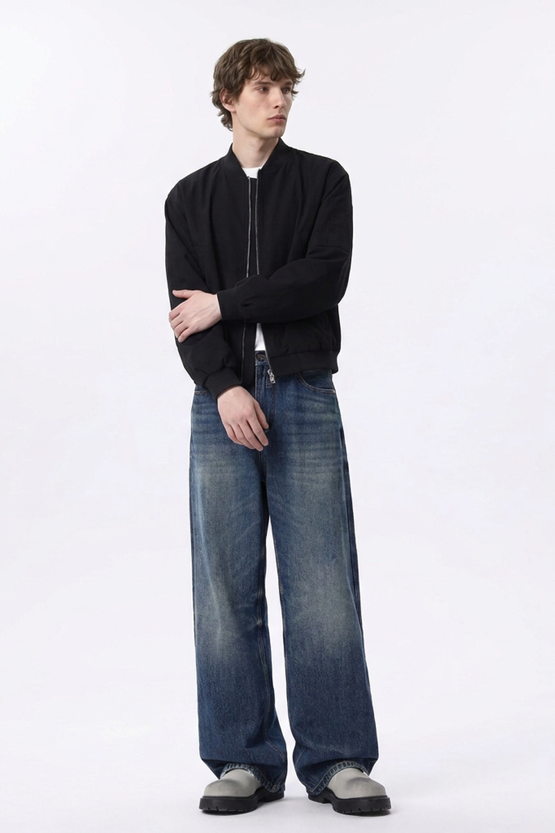 Men's Classic Blue Loose Fit Wide Leg Jeans