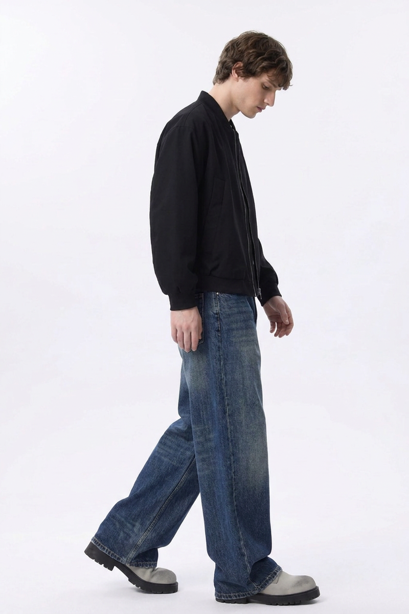 Men's Classic Blue Loose Fit Wide Leg Jeans