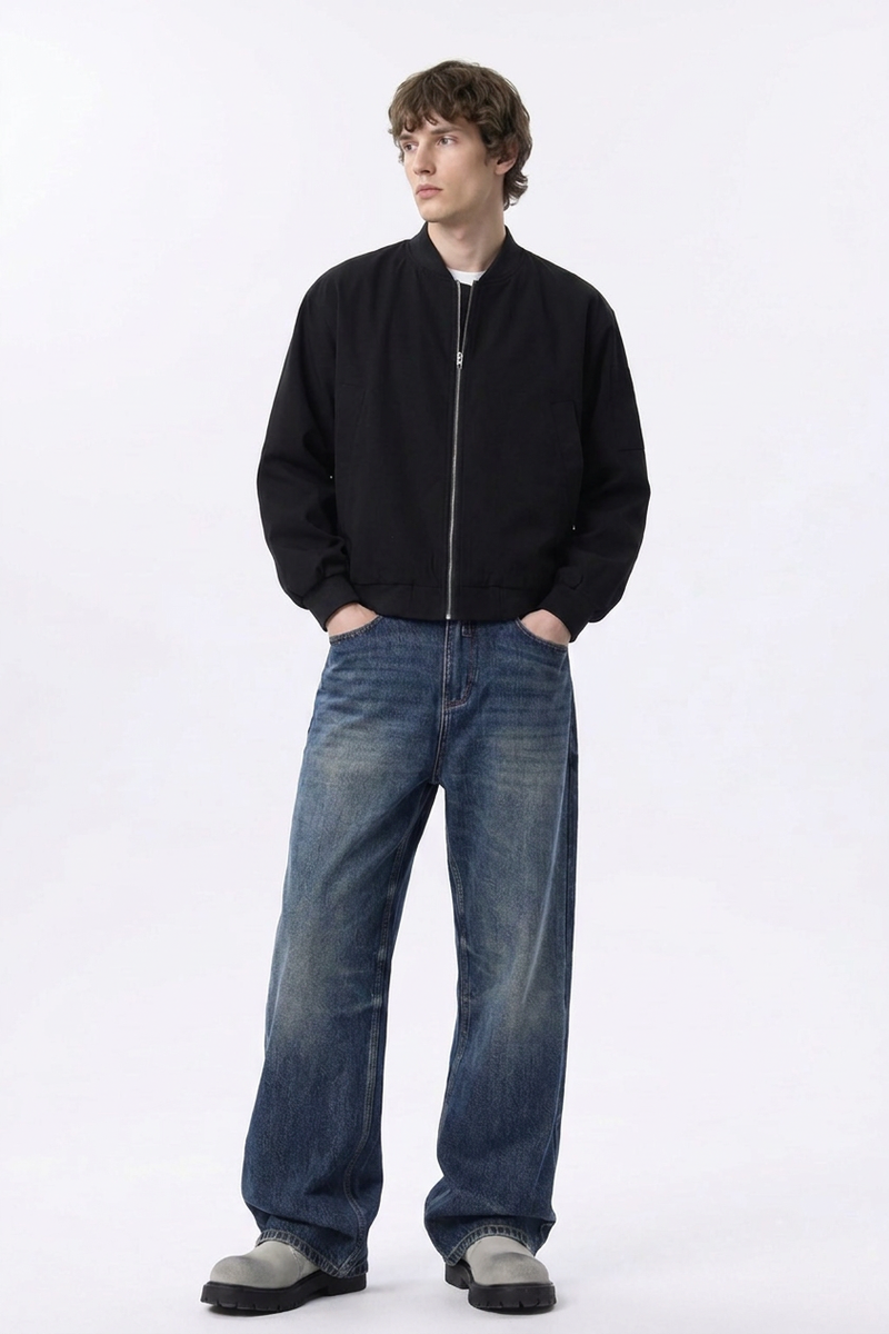 Men's Classic Blue Loose Fit Wide Leg Jeans