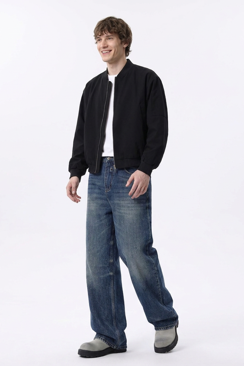 Men's Classic Blue Loose Fit Wide Leg Jeans
