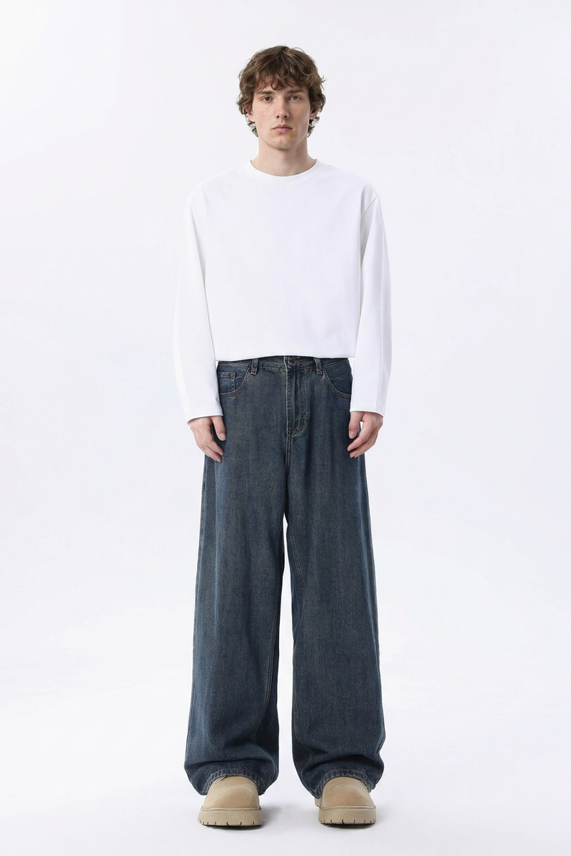 Men's Classic Vintage Wash Wide Leg Jeans