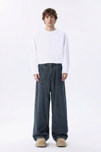 Men's Classic Vintage Wash Wide Leg Jeans