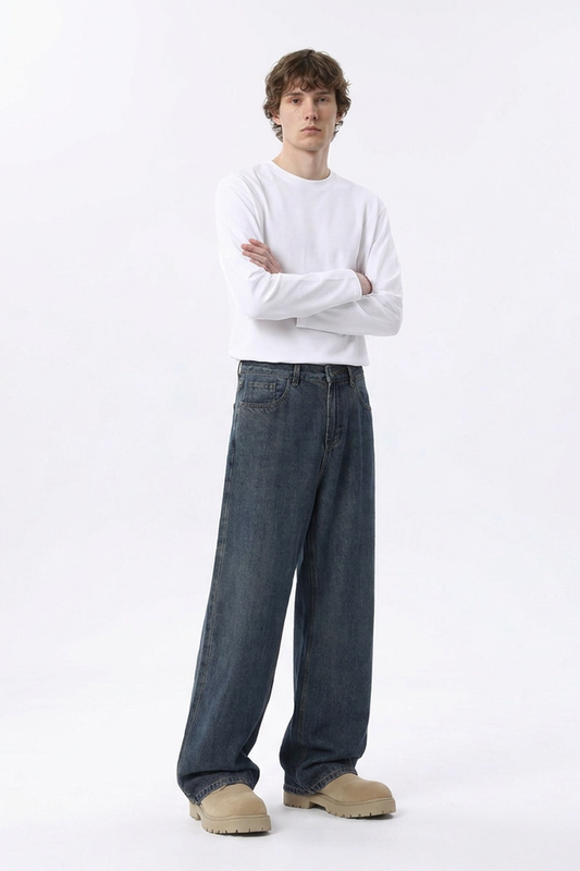 Men's Classic Vintage Wash Wide Leg Jeans