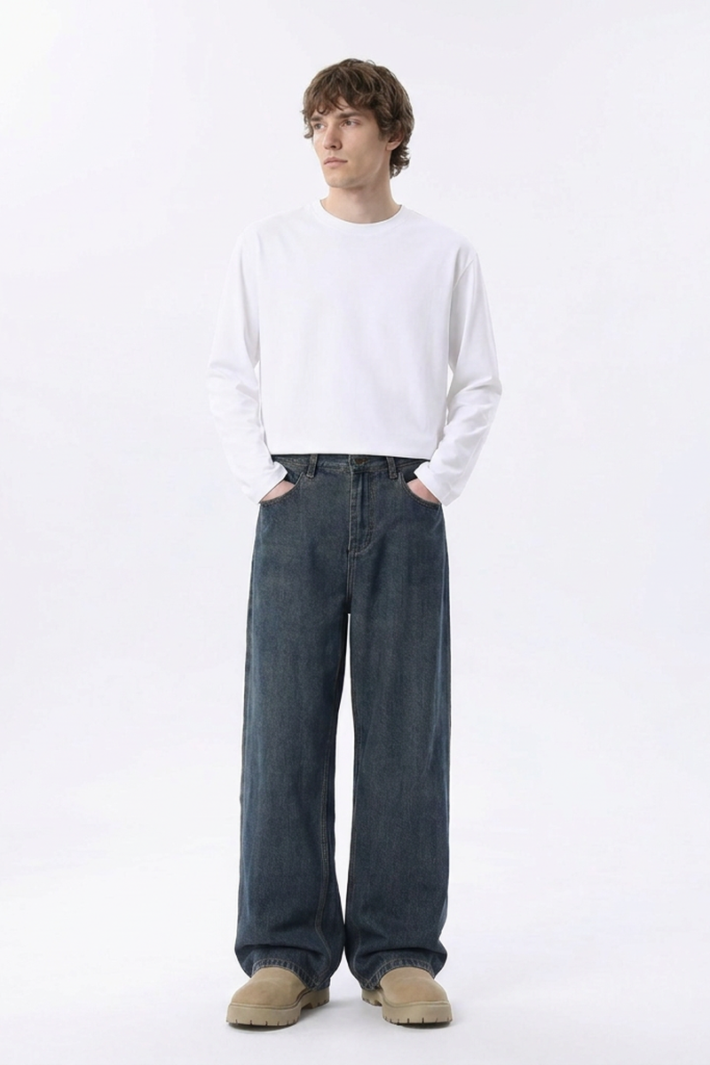 Men's Classic Vintage Wash Wide Leg Jeans