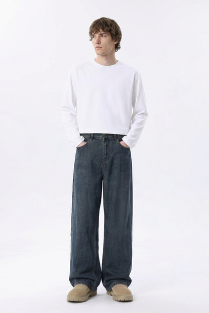 Men's Classic Vintage Wash Wide Leg Jeans
