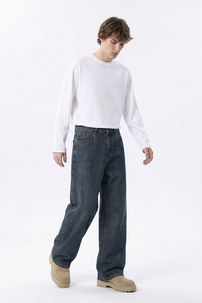 Men's Classic Vintage Wash Wide Leg Jeans