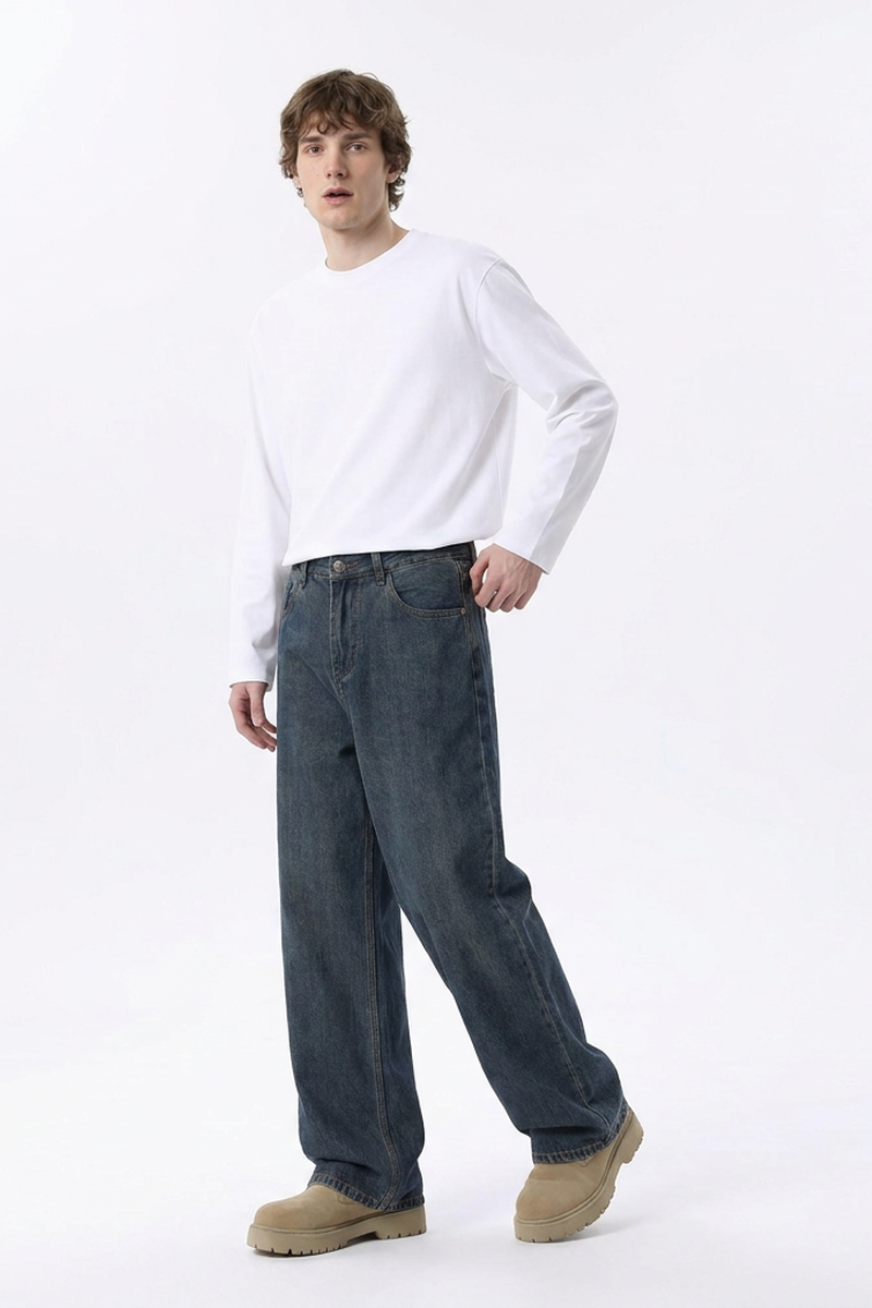 Men's Classic Vintage Wash Wide Leg Jeans