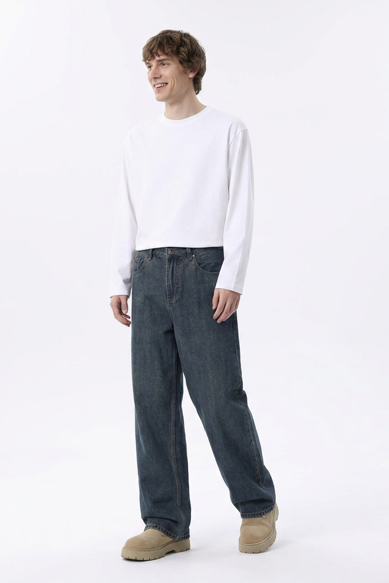 Men's Classic Vintage Wash Wide Leg Jeans
