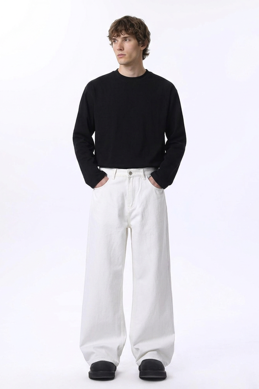 Men's Clean White Loose Fit Wide Leg Jeans
