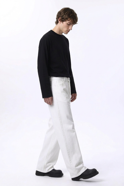Men's Clean White Loose Fit Wide Leg Jeans