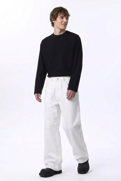 Men's Clean White Loose Fit Wide Leg Jeans