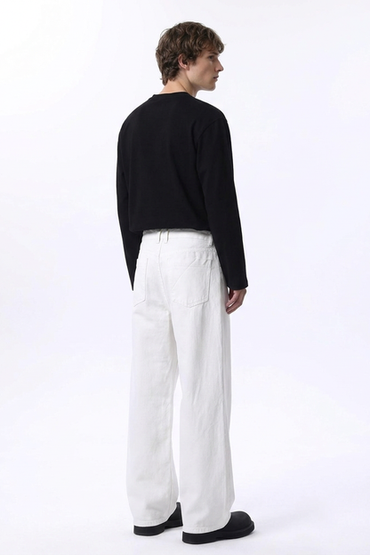 Men's Clean White Loose Fit Wide Leg Jeans