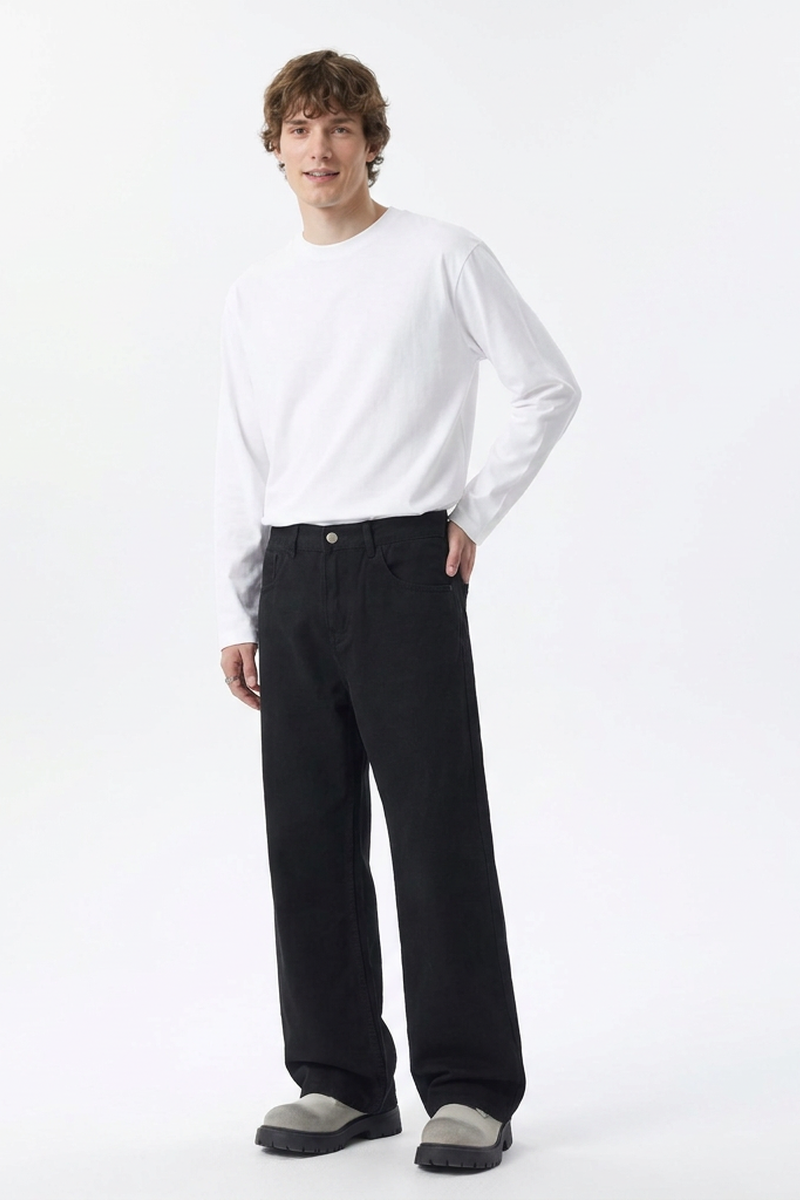 Men's Pure Black Wash Loose Fit Wide Leg Jeans