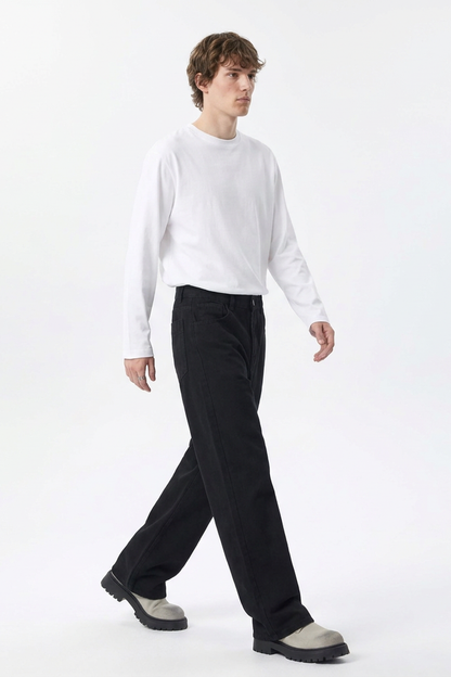 Men's Pure Black Wash Loose Fit Wide Leg Jeans