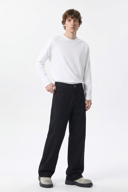 Men's Pure Black Wash Loose Fit Wide Leg Jeans