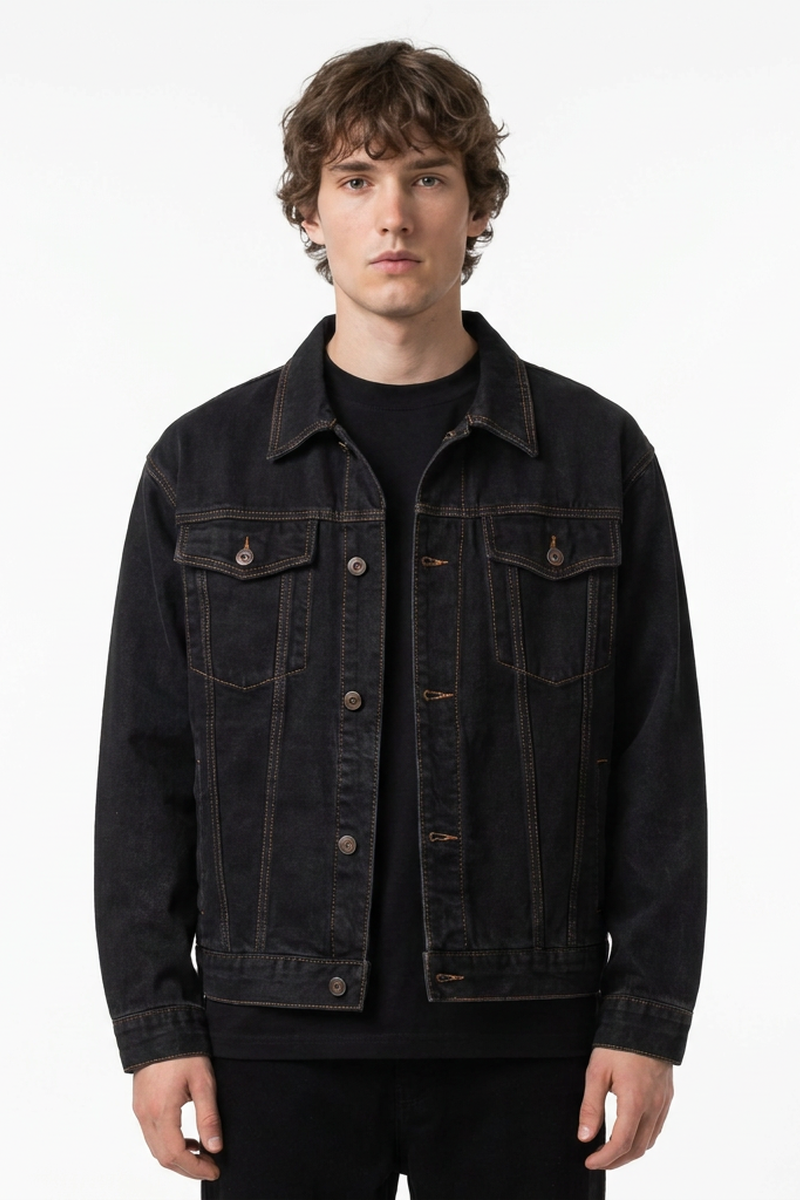 Men's Raw Black Gentle Wash Denim Jacket