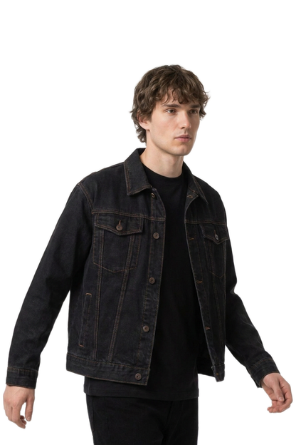 Men's Raw Black Gentle Wash Denim Jacket