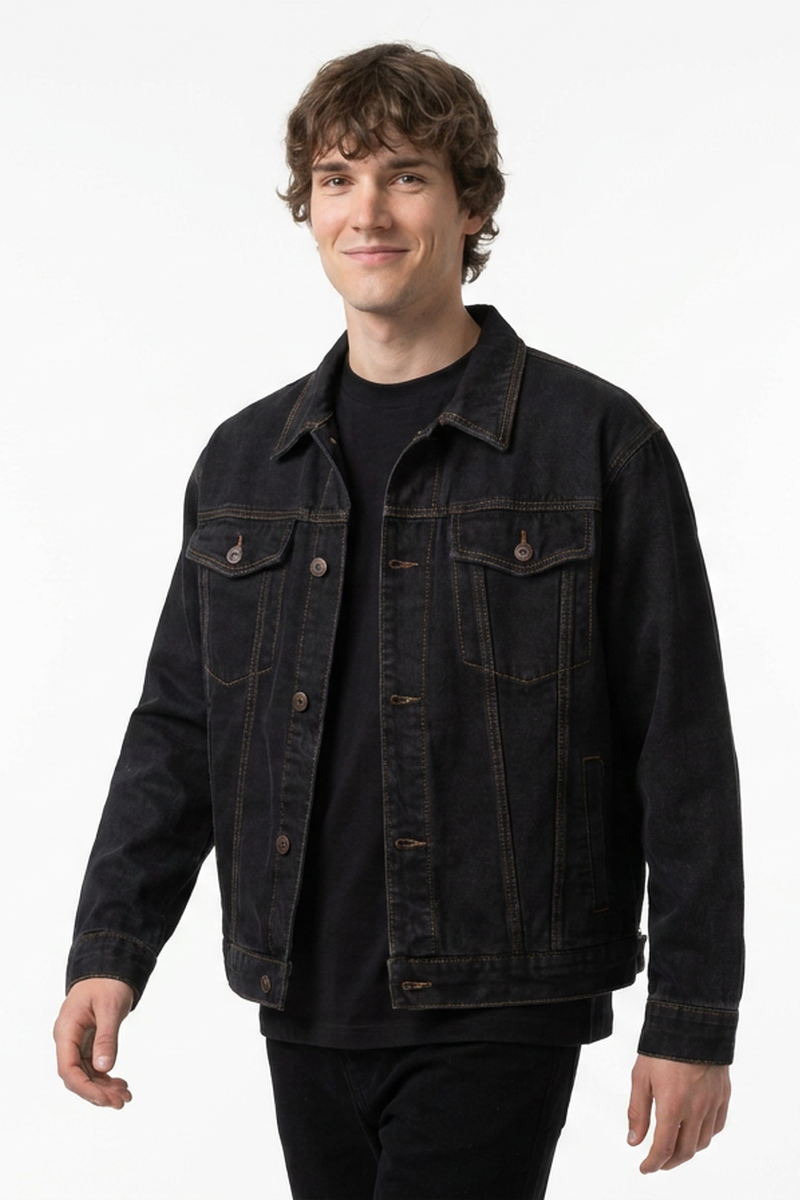 Men's Raw Black Gentle Wash Denim Jacket