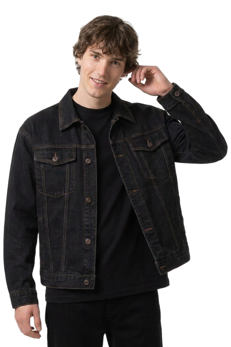 Men's Raw Black Gentle Wash Denim Jacket