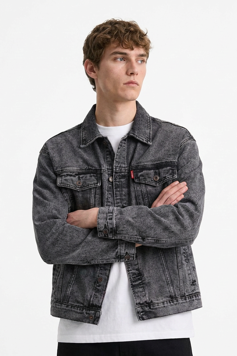 Men's Classic Black Grey Denim Jacket