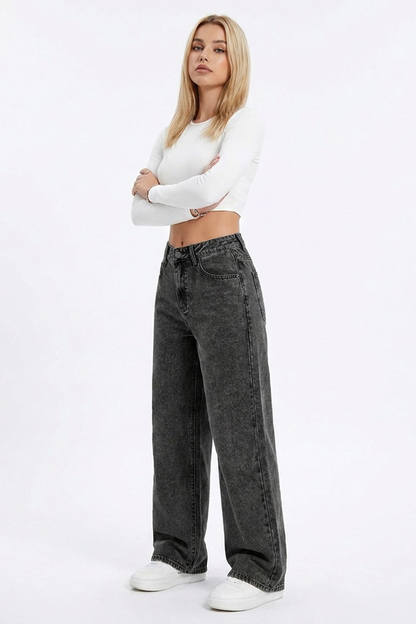 Women's Vintage Wash High-Waisted Wide-Leg Jeans