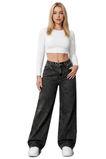 Women's Vintage Wash High-Waisted Wide-Leg Jeans