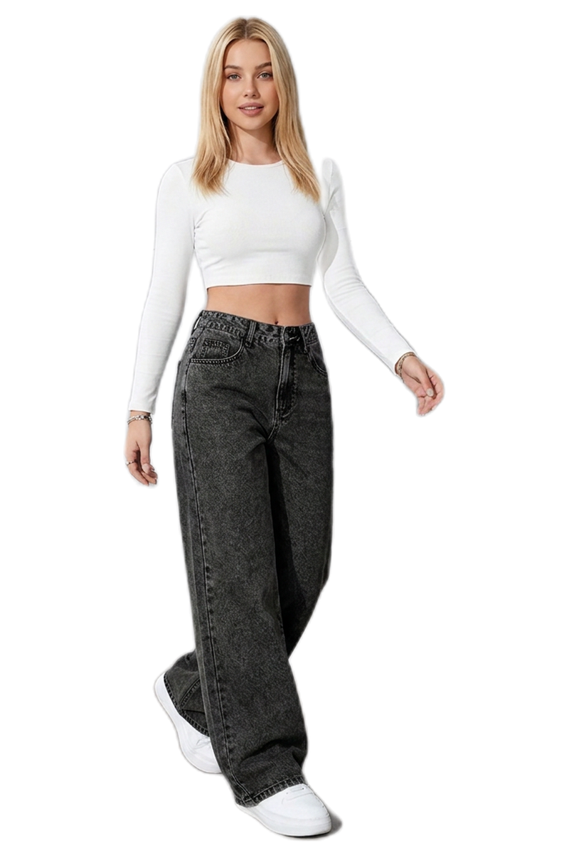 Women's Vintage Wash High-Waisted Wide-Leg Jeans