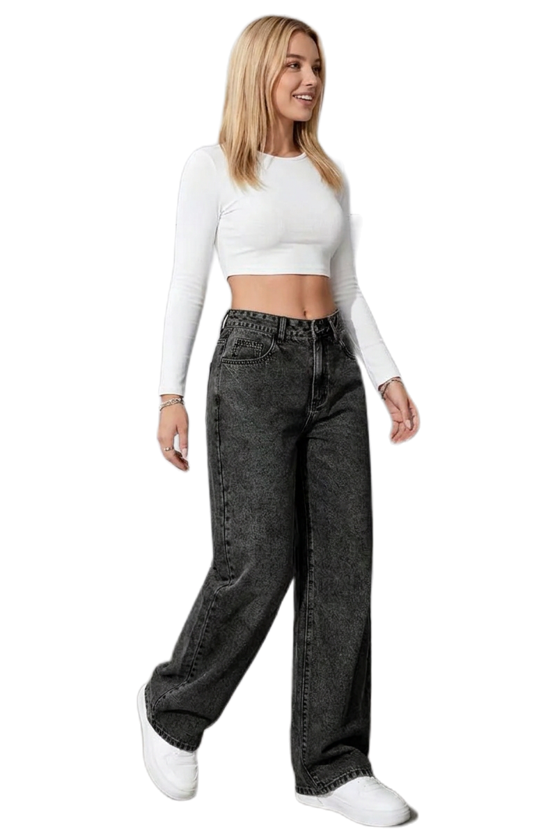Women's Vintage Wash High-Waisted Wide-Leg Jeans