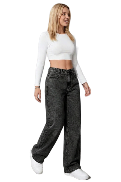 Women's Vintage Wash High-Waisted Wide-Leg Jeans