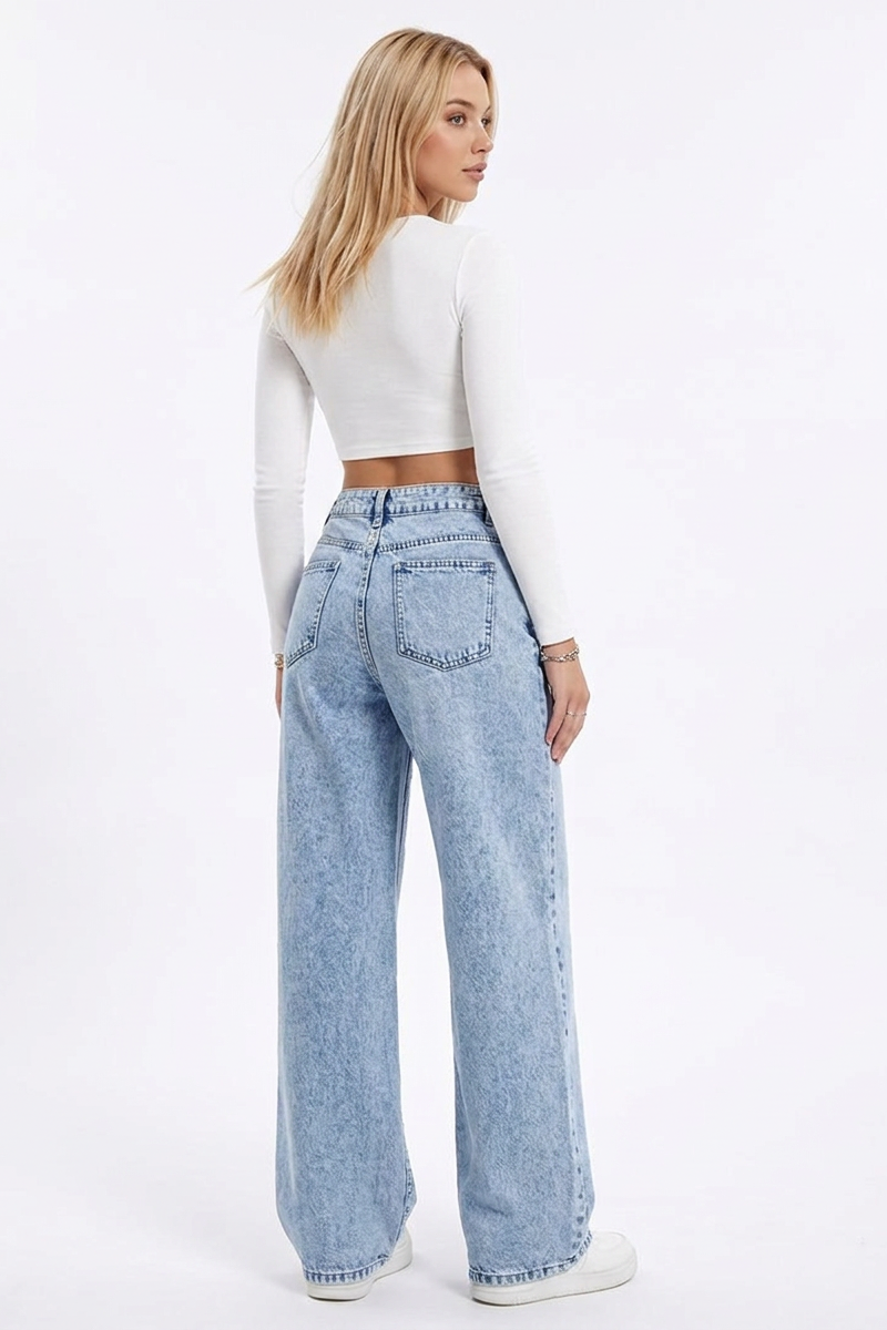 Women's Light Blue High-Waisted Wide-Leg Jeans