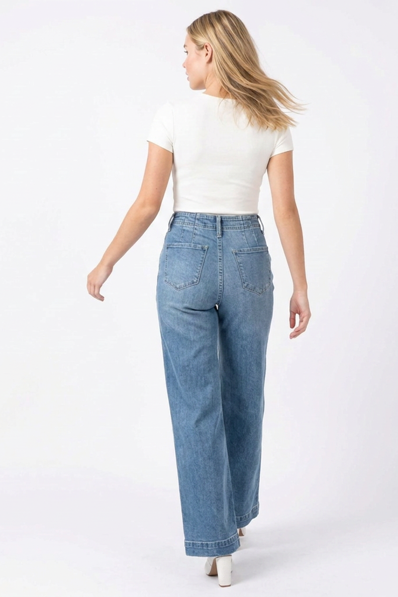 Women's High-Waisted Button-Fly Cuffed Wide-Leg Jeans