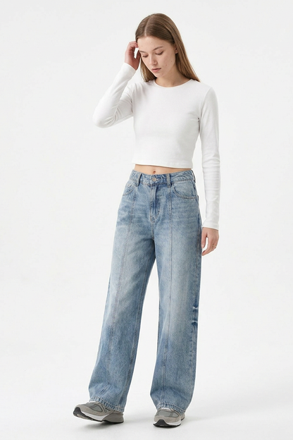 Women's Vintage Wash Paneled Wide-Leg Jeans