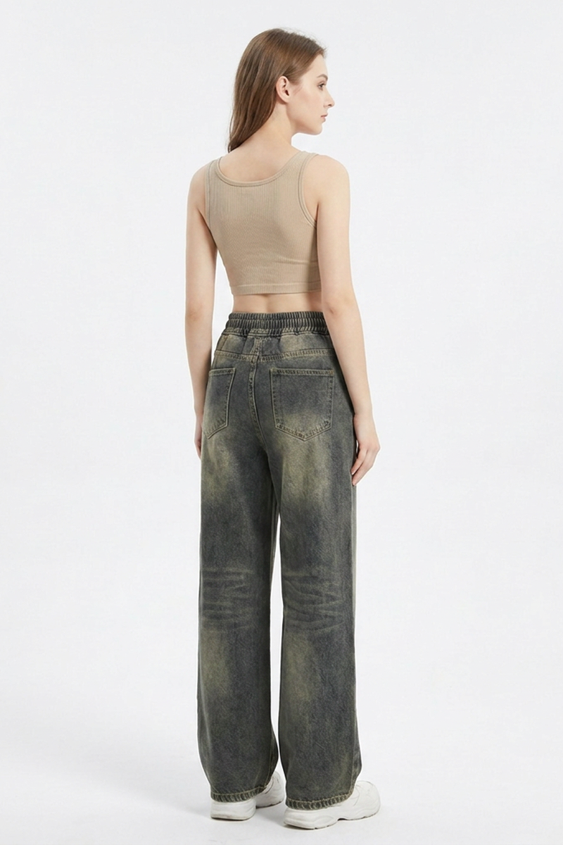 Women's Vintage Wash Drawstring Wide-Leg Jeans