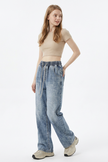 Women's Drawstring Relaxed Wide-Leg Jeans