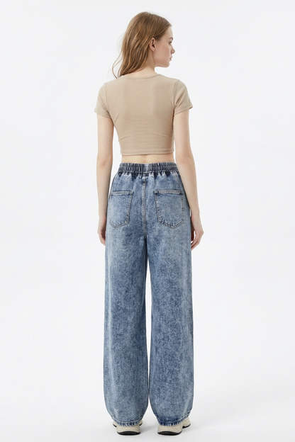 Women's Drawstring Relaxed Wide-Leg Jeans