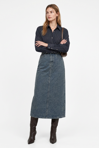 Women's Classic Vintage Wash Denim Midi Skirt