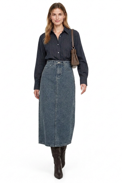 Women's Classic Vintage Wash Denim Midi Skirt