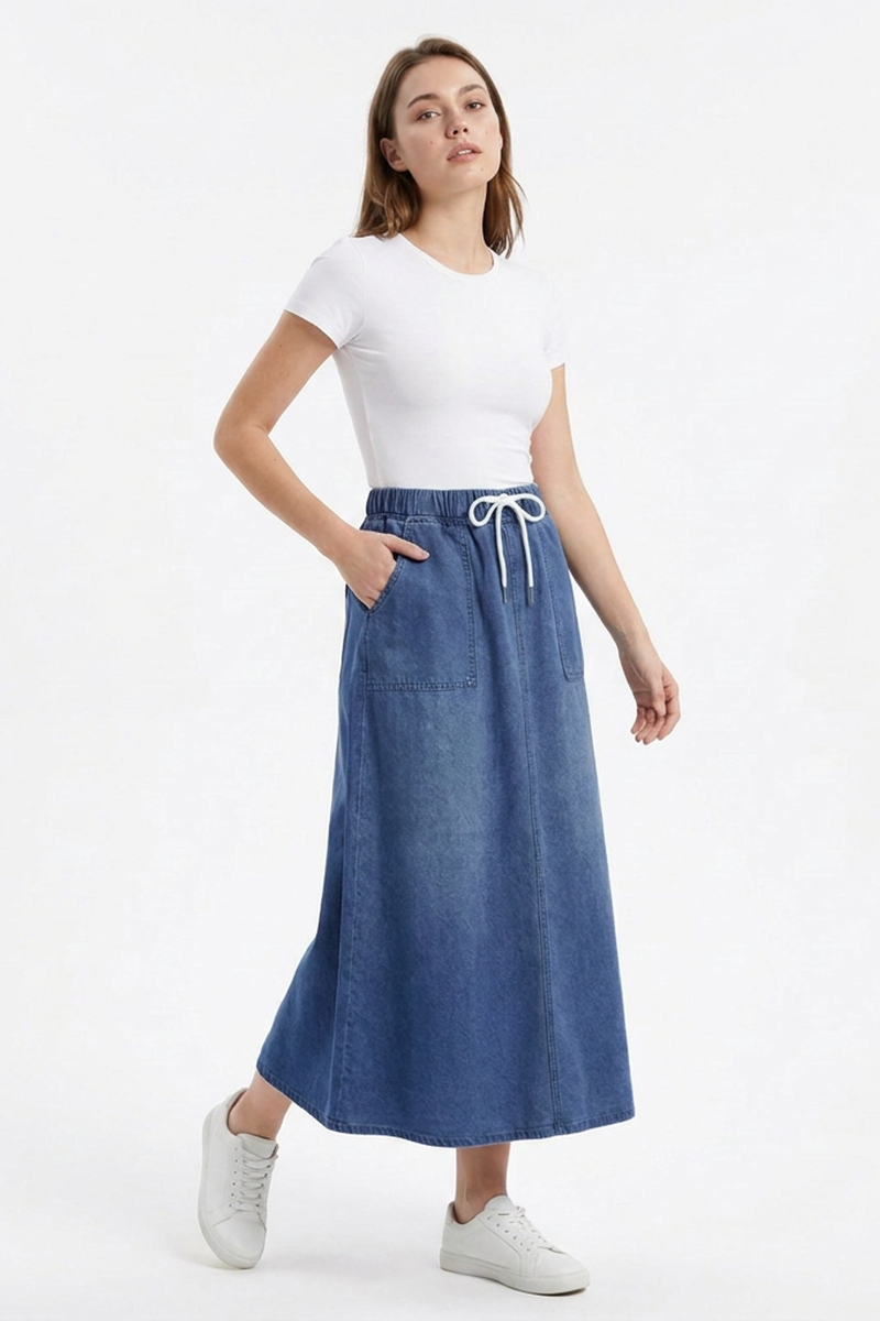 Women's Sapphire Blue Relaxed Denim Midi Skirt