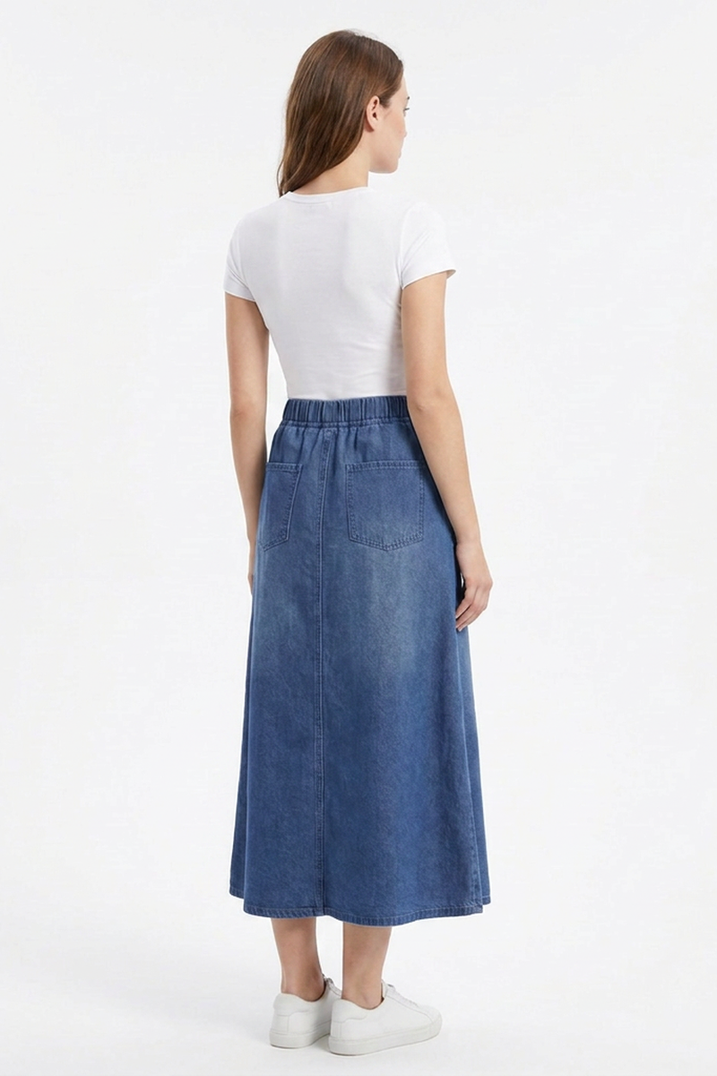 Women's Sapphire Blue Relaxed Denim Midi Skirt