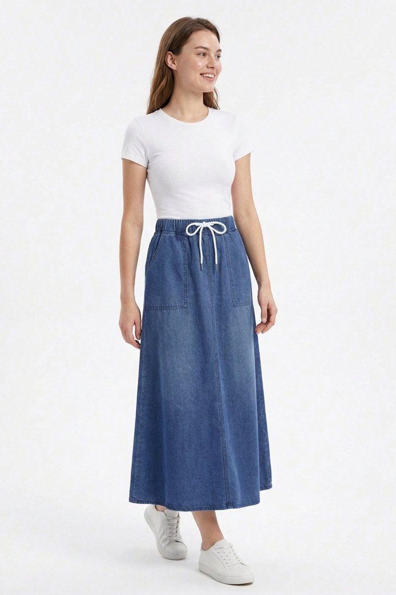 Women's Sapphire Blue Relaxed Denim Midi Skirt