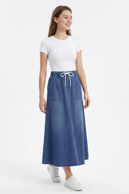 Women's Sapphire Blue Relaxed Denim Midi Skirt